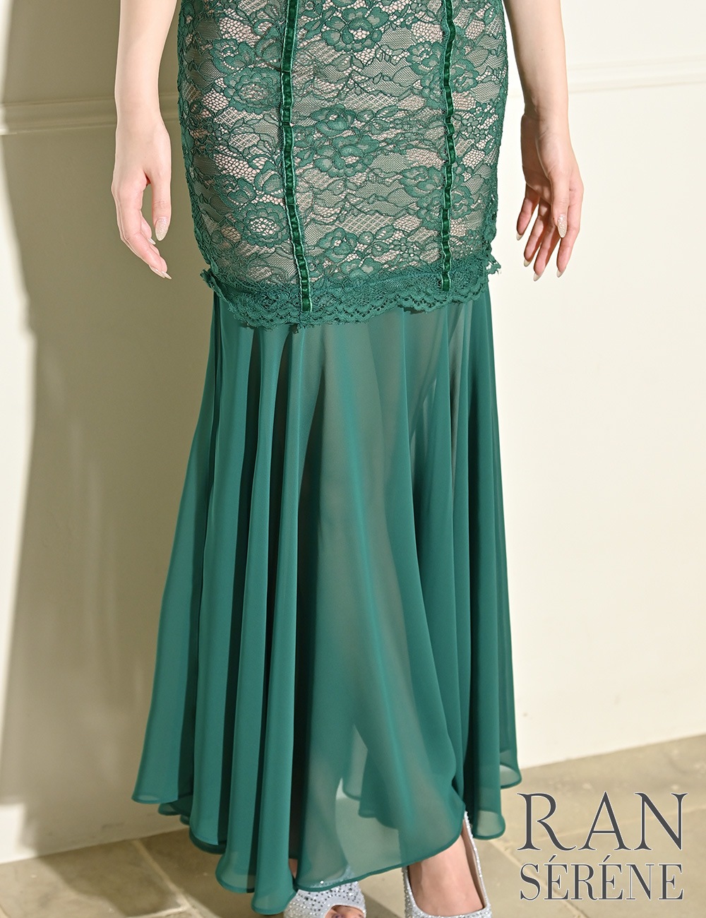 [即納][instock]【RAN SERENE】ロング/ドレス/ワンピース/グリーン/コルセット風/マーメイド/レース