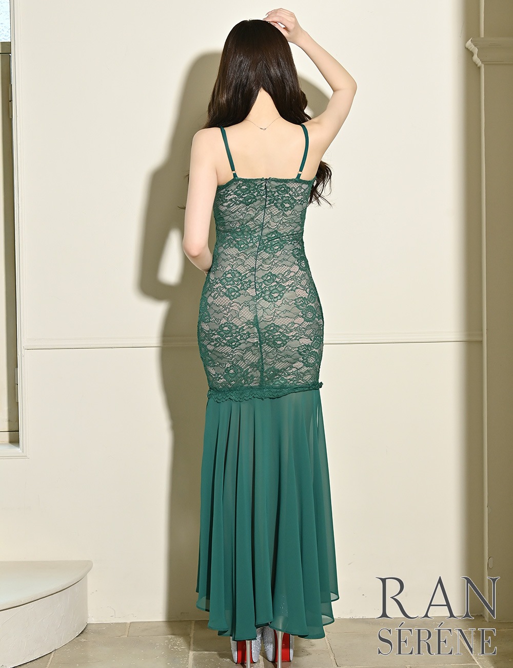 [即納][instock]【RAN SERENE】ロング/ドレス/ワンピース/グリーン/コルセット風/マーメイド/レース