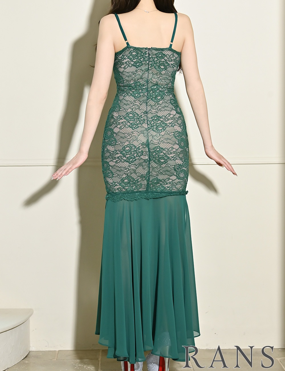 [即納][instock]【RANS】ロング/ドレス/ワンピース/グリーン/コルセット風/マーメイド/レース