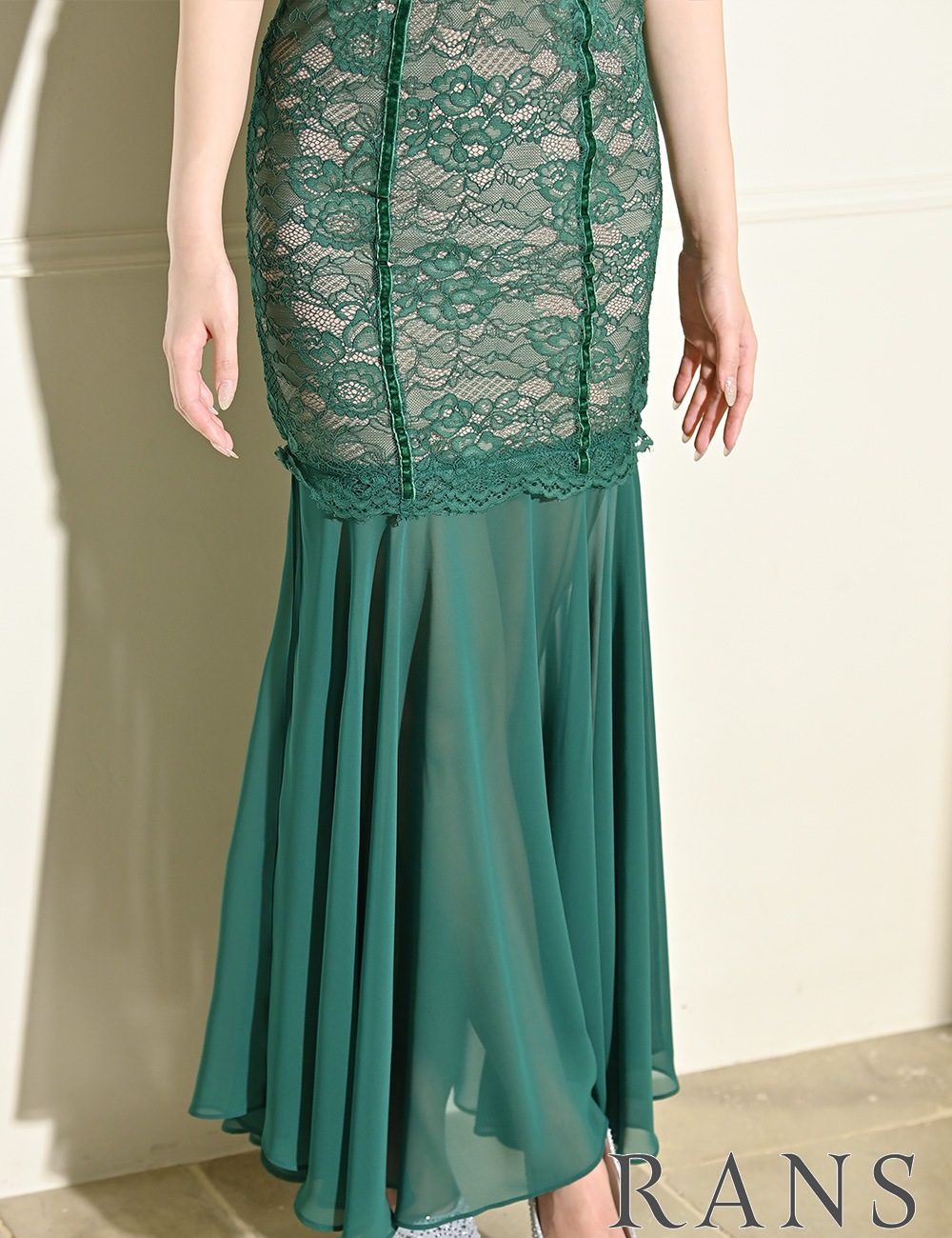 [即納][instock]【RANS】ロング/ドレス/ワンピース/グリーン/コルセット風/マーメイド/レース