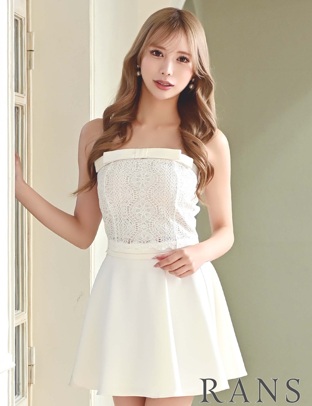 即納][instock]【RANS】ミニ/ドレス/セットアップ/ホワイト/ベア