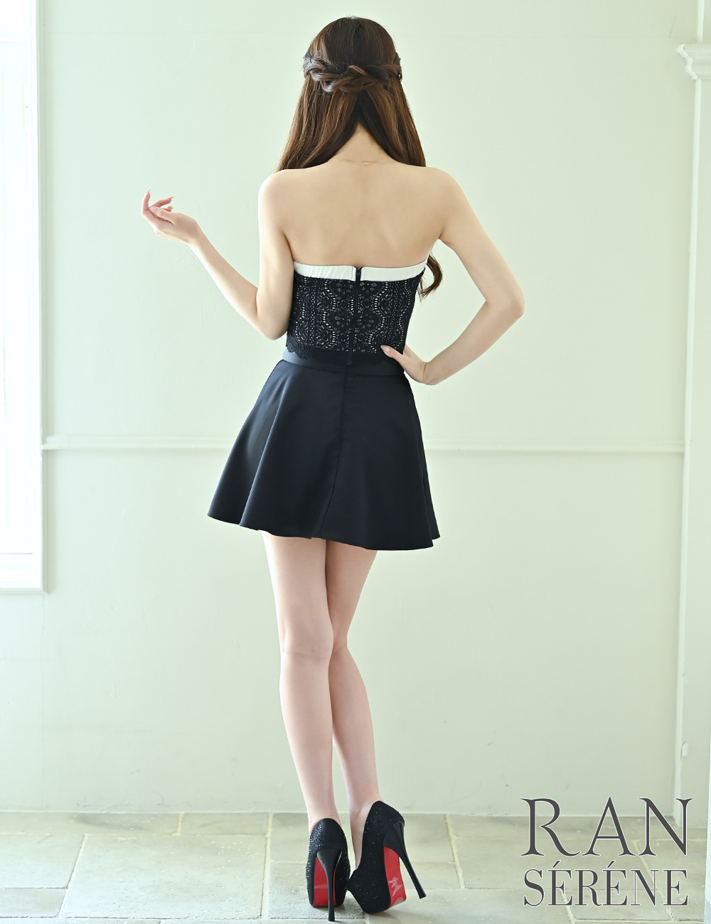 [Sのみ即納][instock]【RAN SERENE】ミニ/ドレス/セットアップ/ブラック/ベア/フレア/レース/リボン
