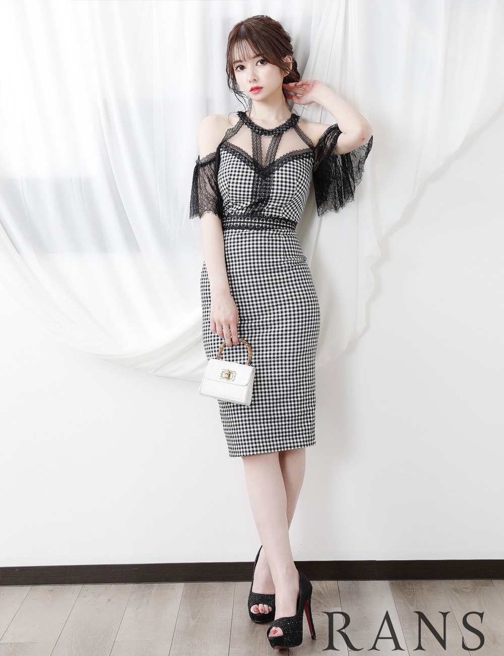 an チェック柄タイトフィットドレス s 新品 RANS チェック柄タイトドレス