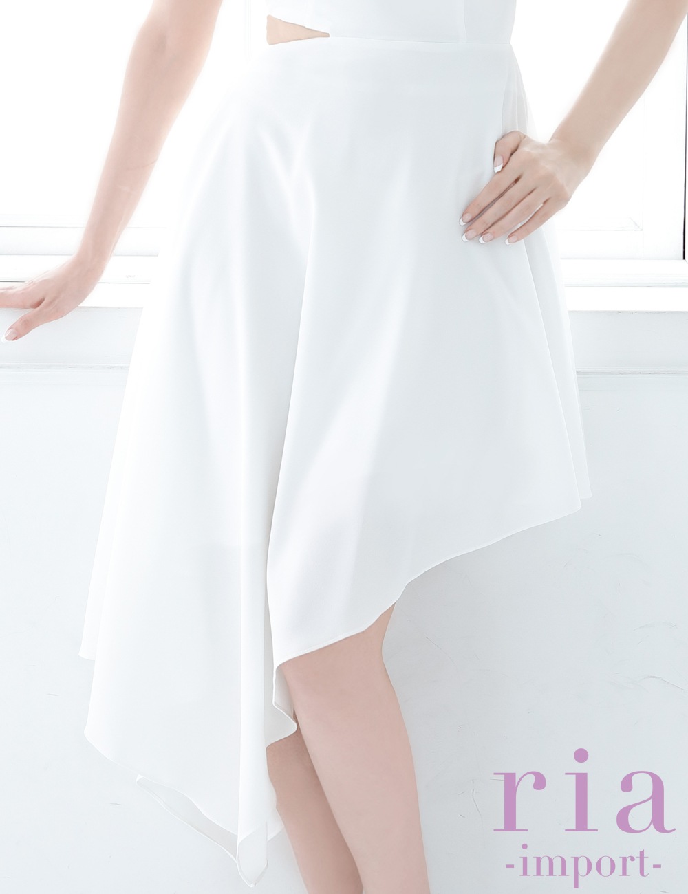 【ria】丈長/ドレス/ワンピース/アシメ/フレア/ホワイト/ワンショル/カットアウト