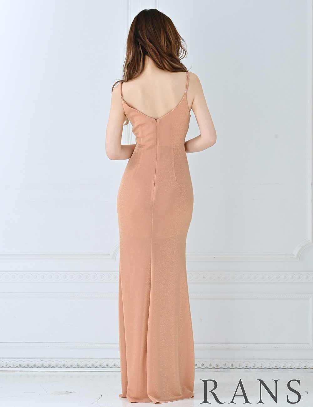 [Mのみ即納][instock]【RANS】ロング/ドレス/ワンピース/オレンジ/キャミ/前スリット