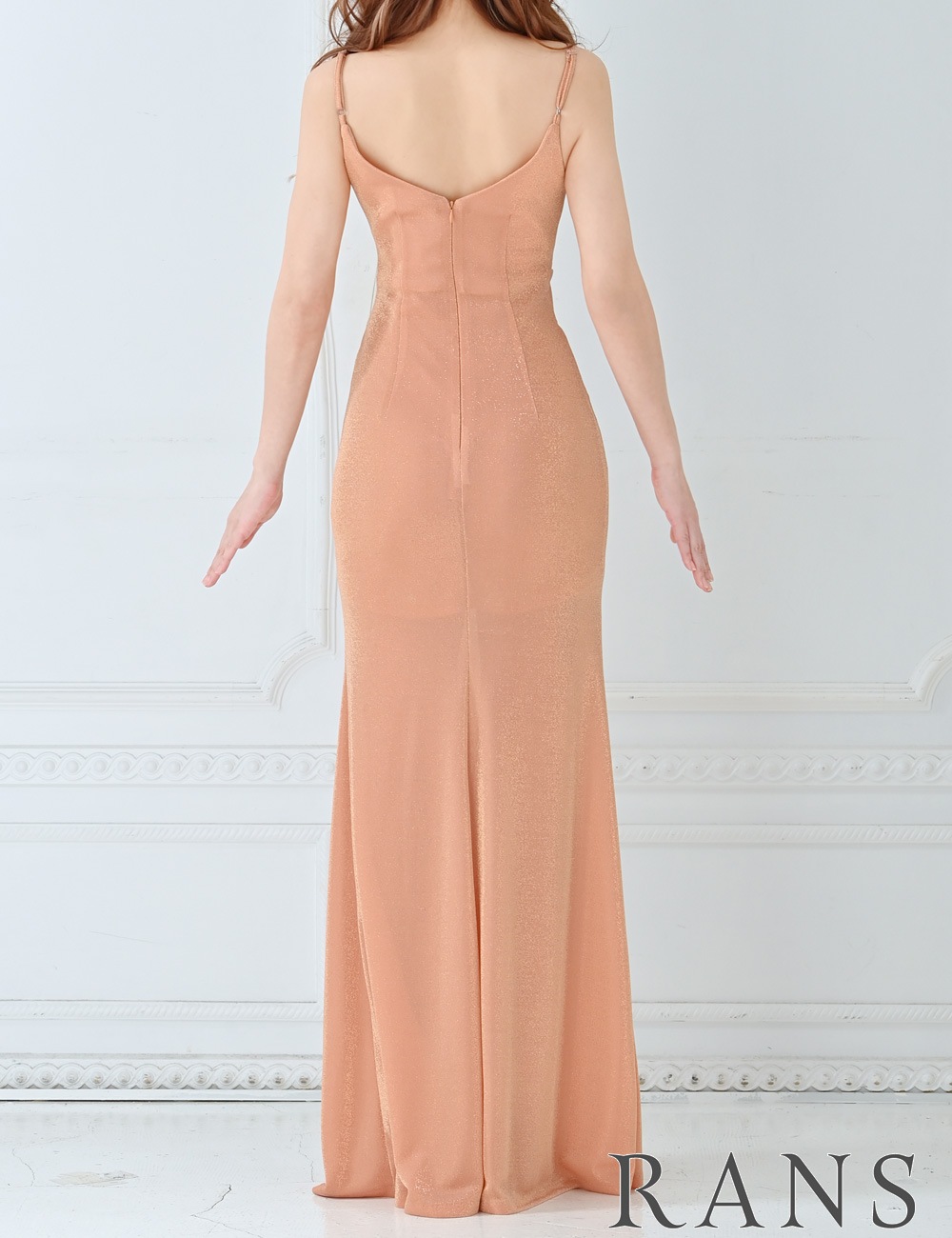 [Mのみ即納][instock]【RANS】ロング/ドレス/ワンピース/オレンジ/キャミ/前スリット