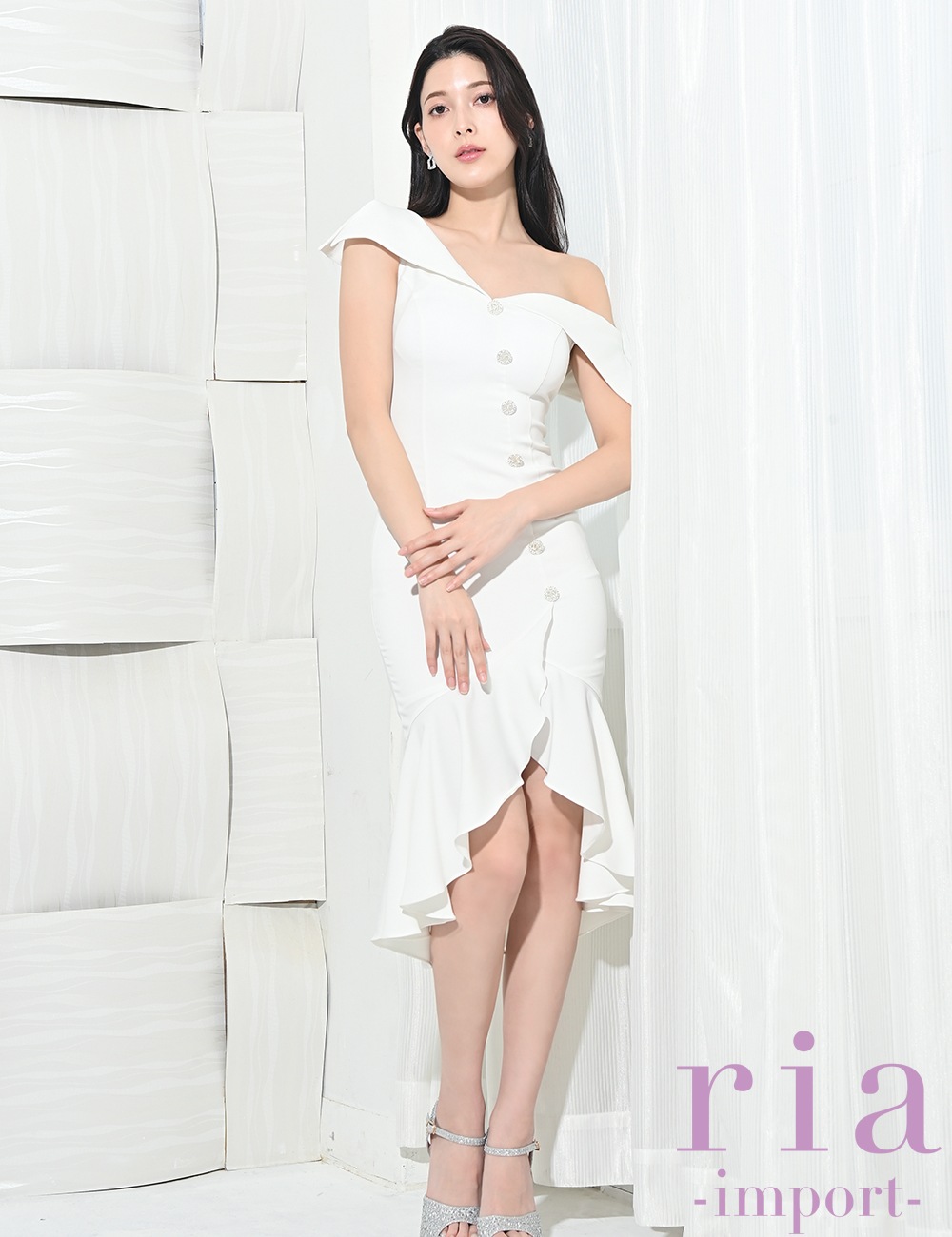 【ria】丈長/ドレス/ワンピース/ホワイト/オフショル/マーメイド