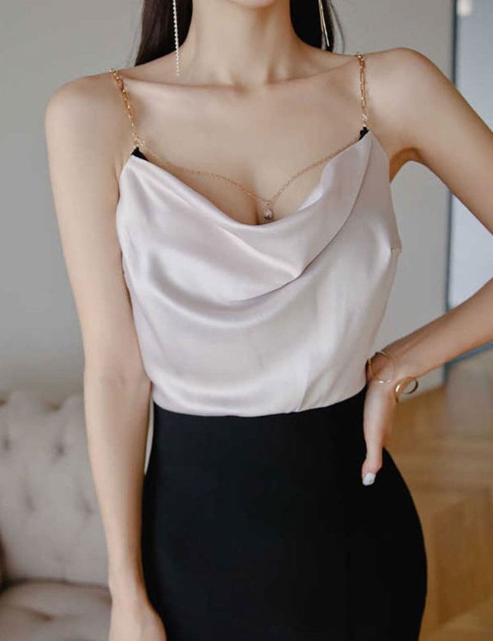 【RANS】ロング/ドレス/キャミ/チェーン/ベージュ/ブラック/S/M/ドレス通販