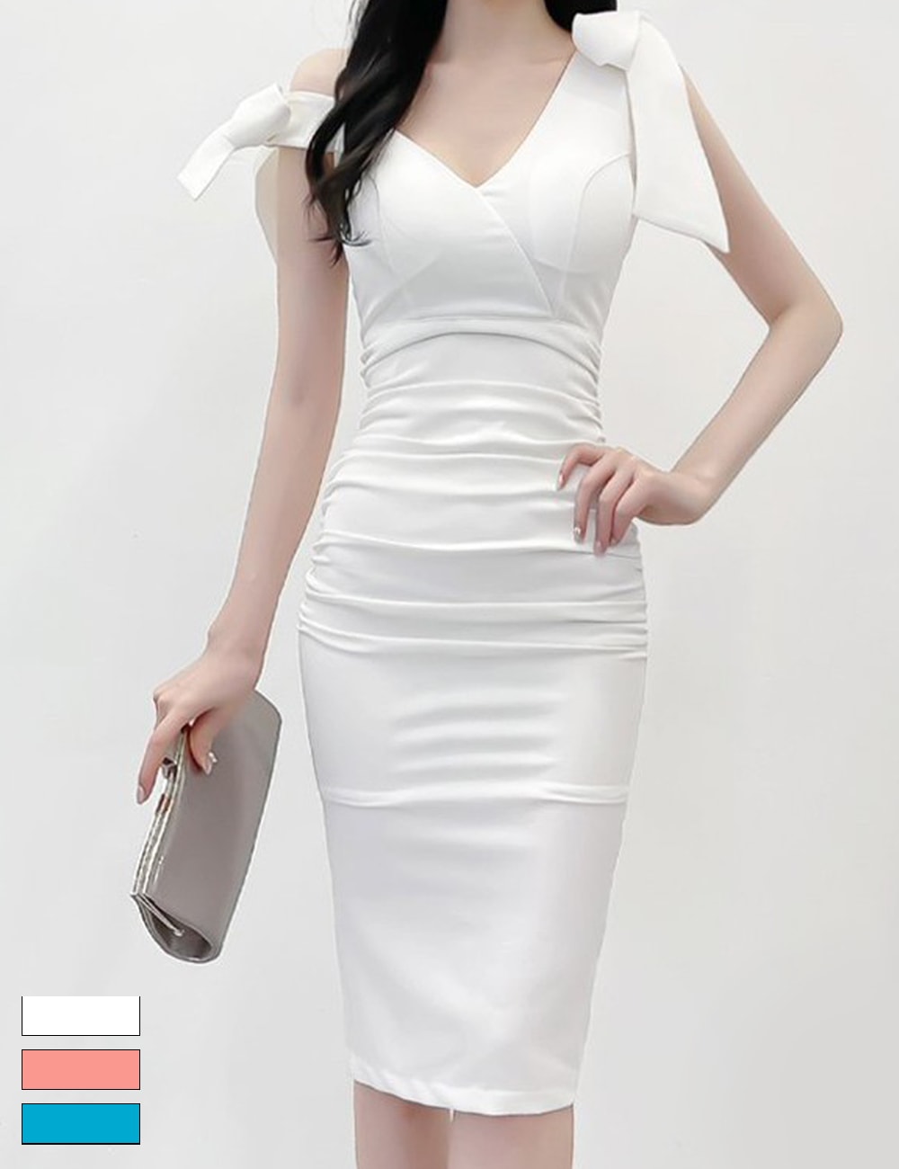 [instock]【AIDMAX】丈長/ドレス/ワンピース/タイト/キャミドレス/ワンショル/スリット/ホワイト