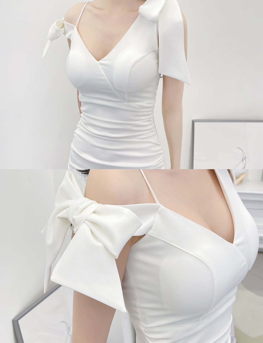 [instock]【AIDMAX】丈長/ドレス/ワンピース/タイト/キャミドレス/ワンショル/スリット/ホワイト