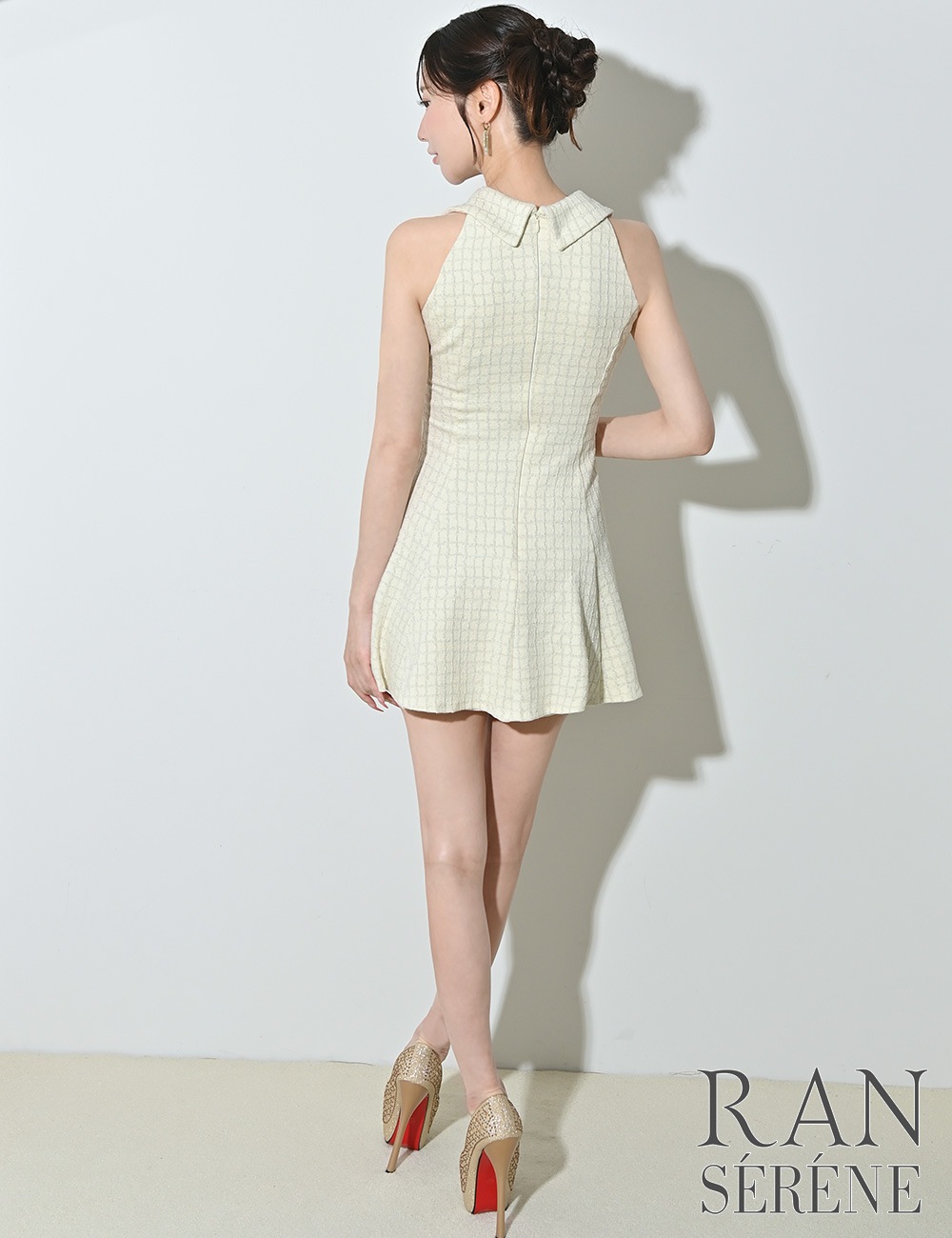 [即納][instock]【RAN SERENE】ミニ/ドレス/ワンピース/ホワイト/襟付き/フレア/柄/チェック