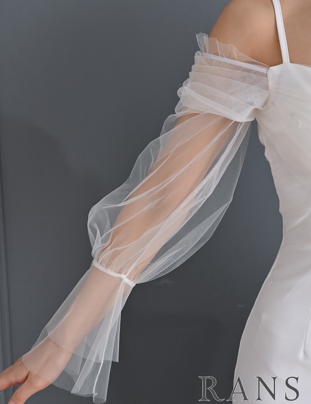 [Sのみ即納][instock]【RANS】丈長/ドレス/ワンピース/ホワイト/カシュクール/長袖/チュール/タイト