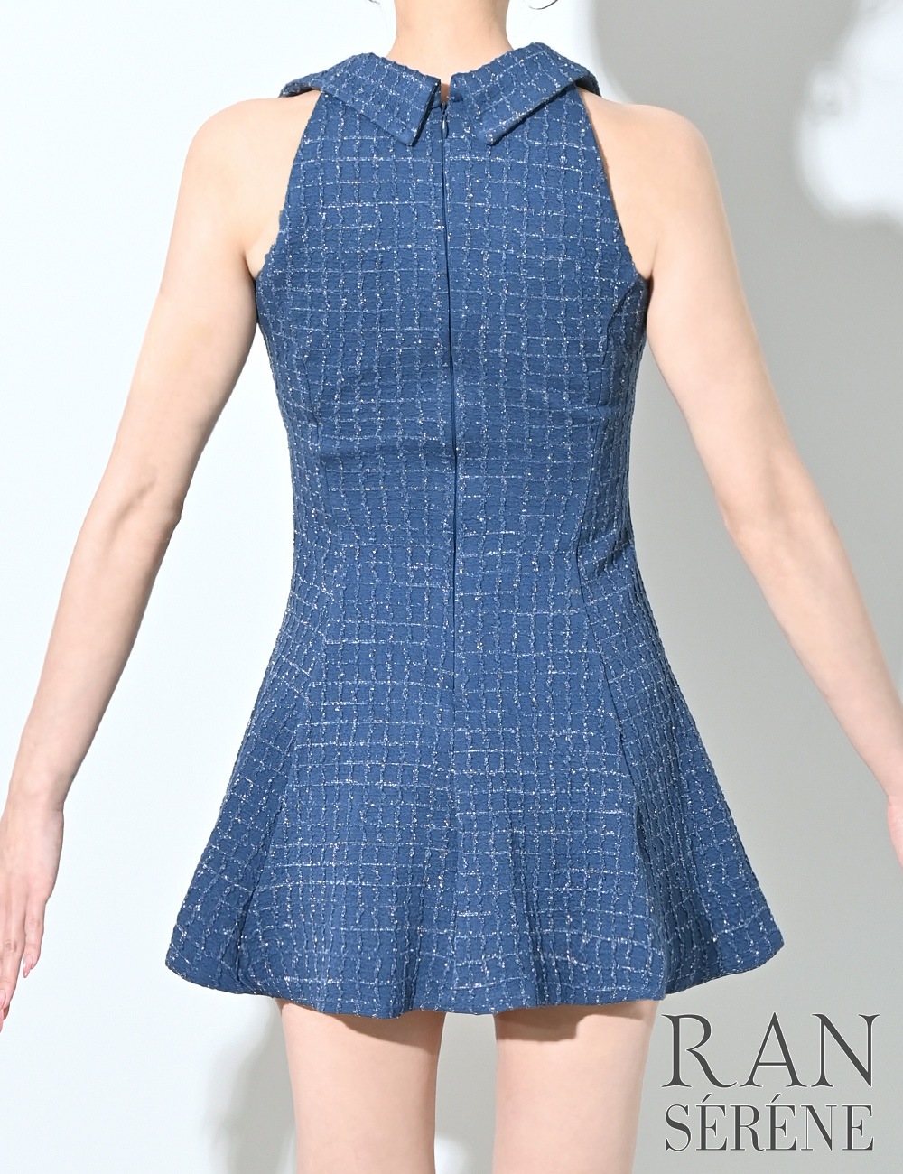 [即納][instock]【RAN SERENE】ミニ/ドレス/ワンピース/ブルー/ネイビー/襟付き/フレア/柄/チェック