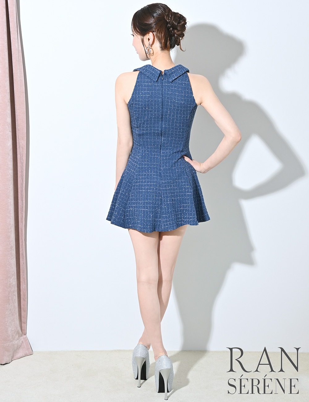 [即納][instock]【RAN SERENE】ミニ/ドレス/ワンピース/ブルー/ネイビー/襟付き/フレア/柄/チェック