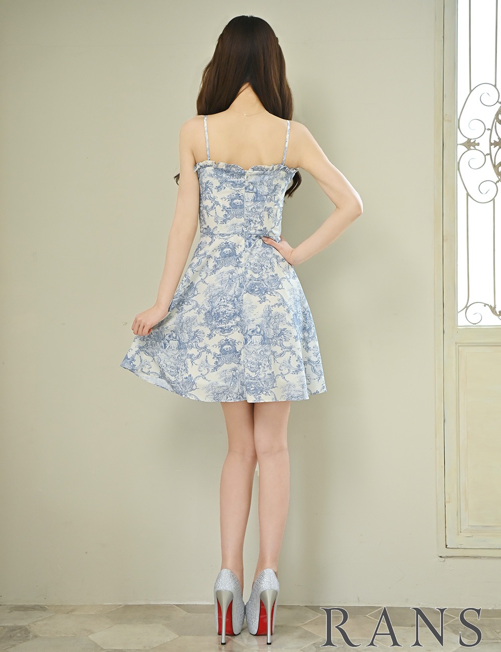 [即納][instock]【RANS】ミニ/ドレス/ワンピース/ホワイト/ブルー/キャミ/フレア