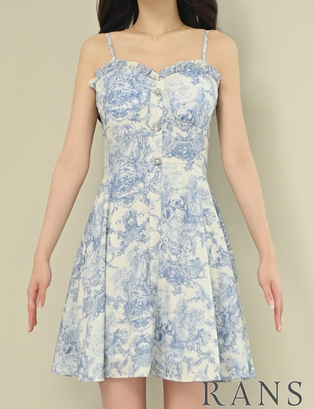 [即納][instock]【RANS】ミニ/ドレス/ワンピース/ホワイト/ブルー/キャミ/フレア