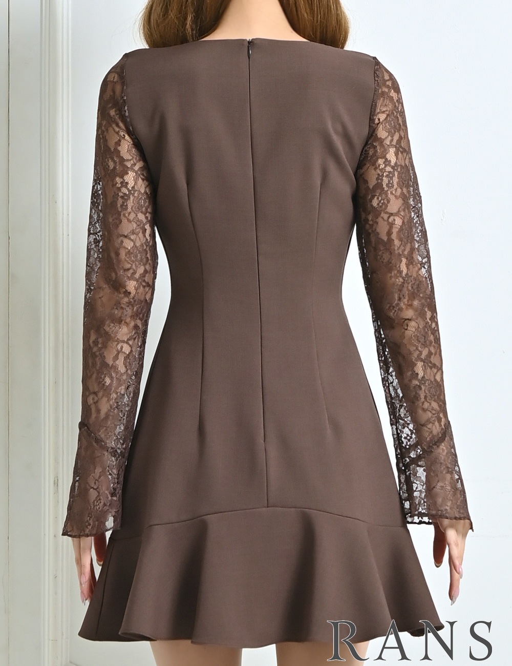 即納][instock]【RANS】ミニ/ドレス/ワンピース/ブラウン/袖あり