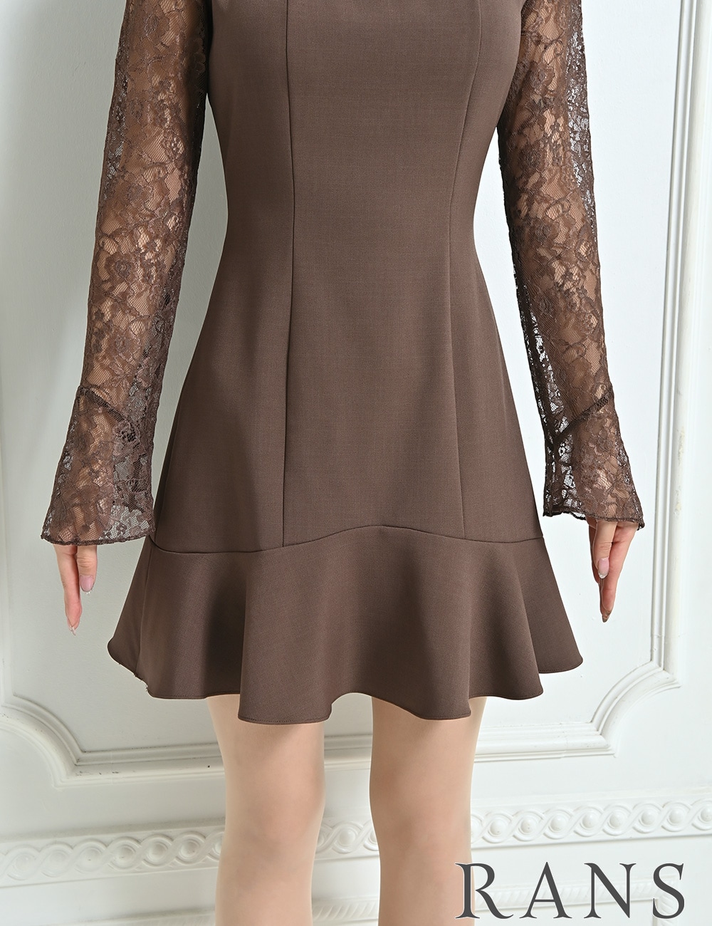 即納][instock]【RANS】ミニ/ドレス/ワンピース/ブラウン/袖あり