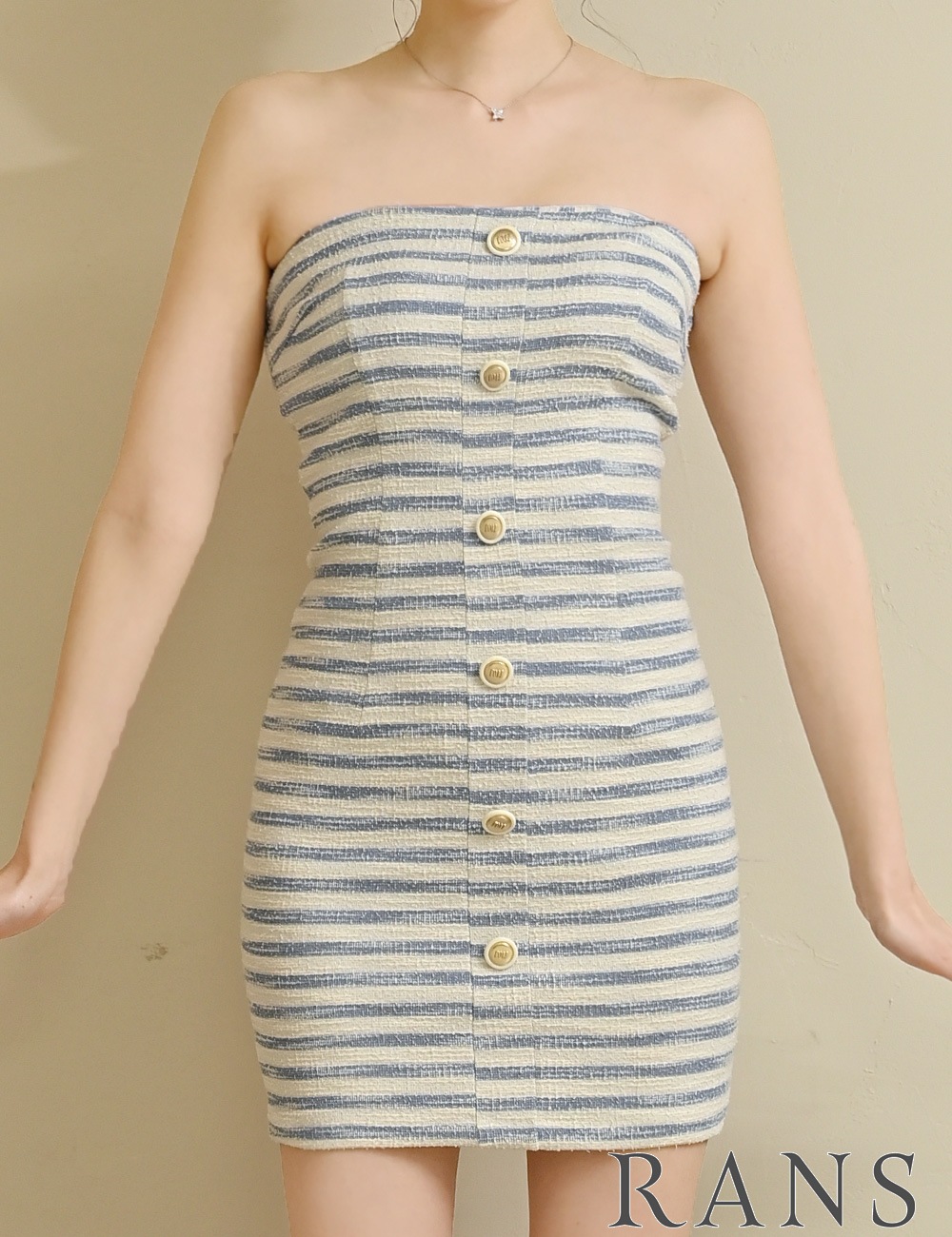 [即納][instock]【RANS】ミニ/ドレス/ワンピース/ベア/タイト/ホワイト/ブルー/ボーダー
