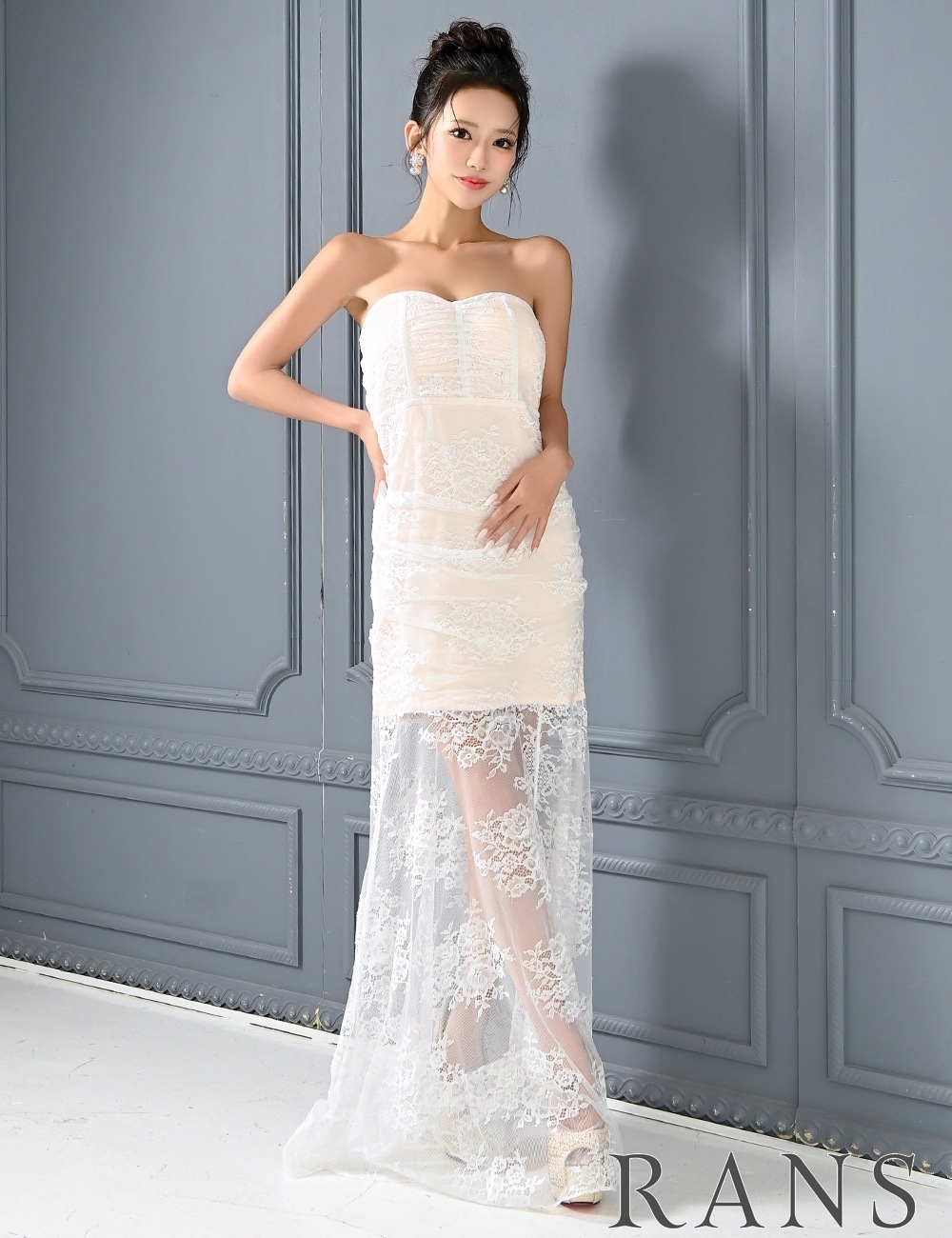 【RANS】ロング/ドレス/ワンピース/ホワイト/ベア/マーメイド/レース