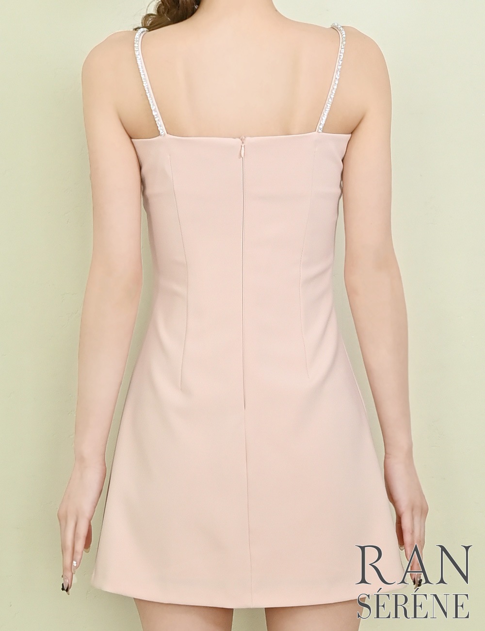 [Sのみ即納][instock]【RAN SERENE】ミニ/ドレス/ワンピース/ピンク/キャミ/フレア/ビジュー/リボン