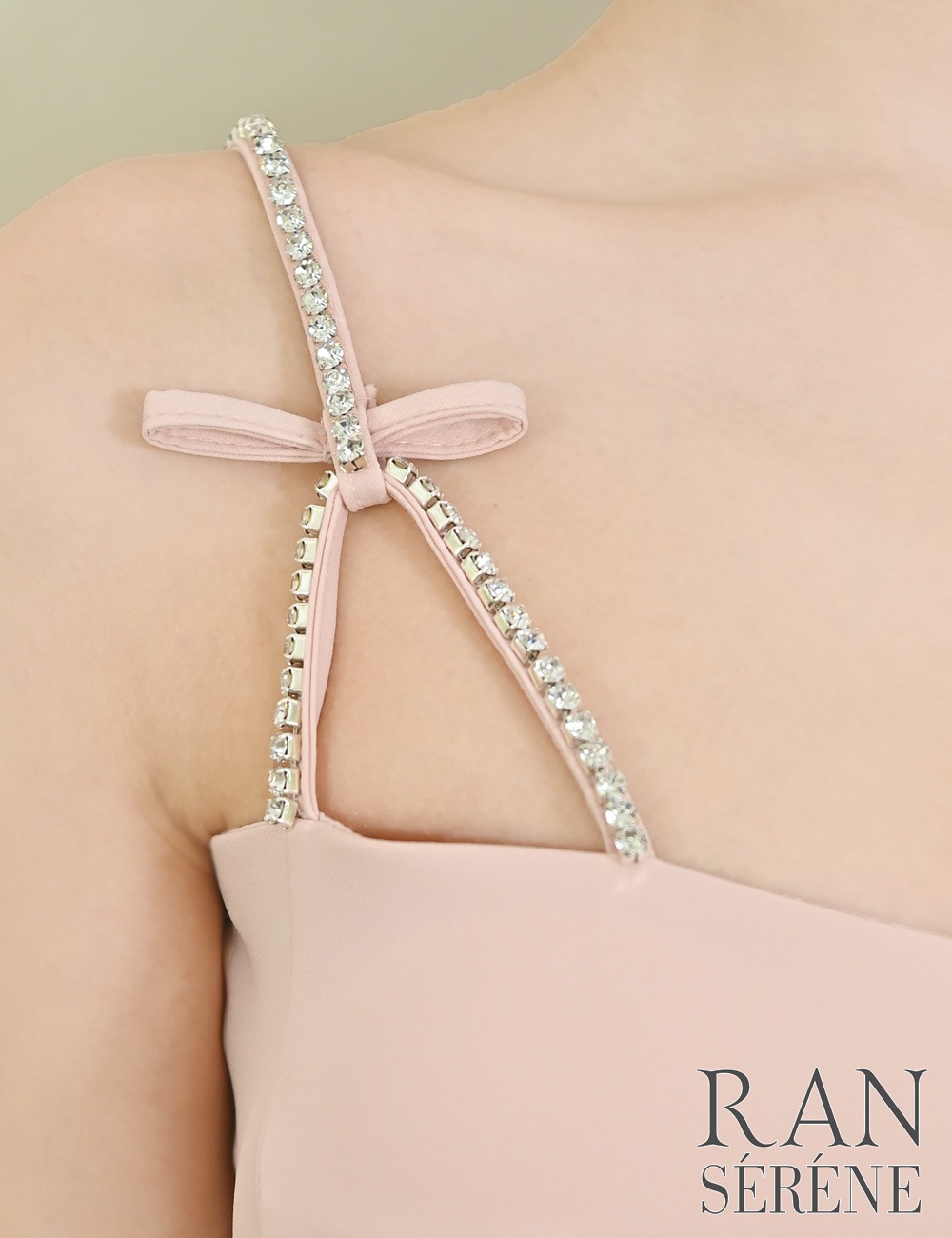 [Sのみ即納][instock]【RAN SERENE】ミニ/ドレス/ワンピース/ピンク/キャミ/フレア/ビジュー/リボン