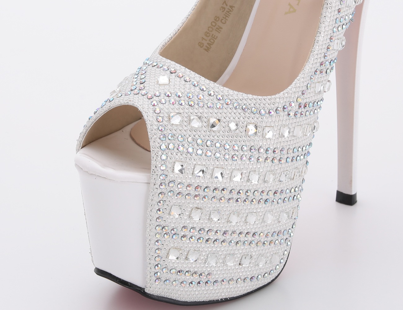 ストラップ付きビジューパンプス/ホワイト/16㎝