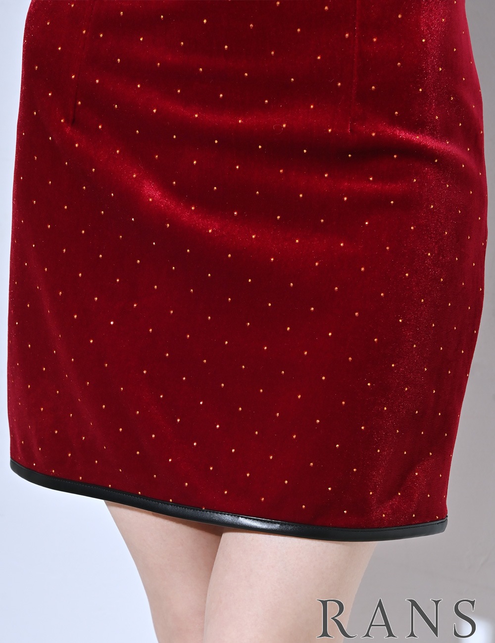 [Mのみ即納][instock]【RANS】ミニ/ドレス/セットアップ/タイト/レッド/ベロア/スタッズ/レザー