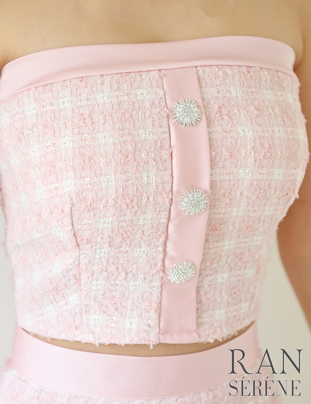 [即納][instock]【RAN SERENE】ミニ/ドレス/セットアップ/ピンク/ベア/フレア/ツイード/柄/チェック