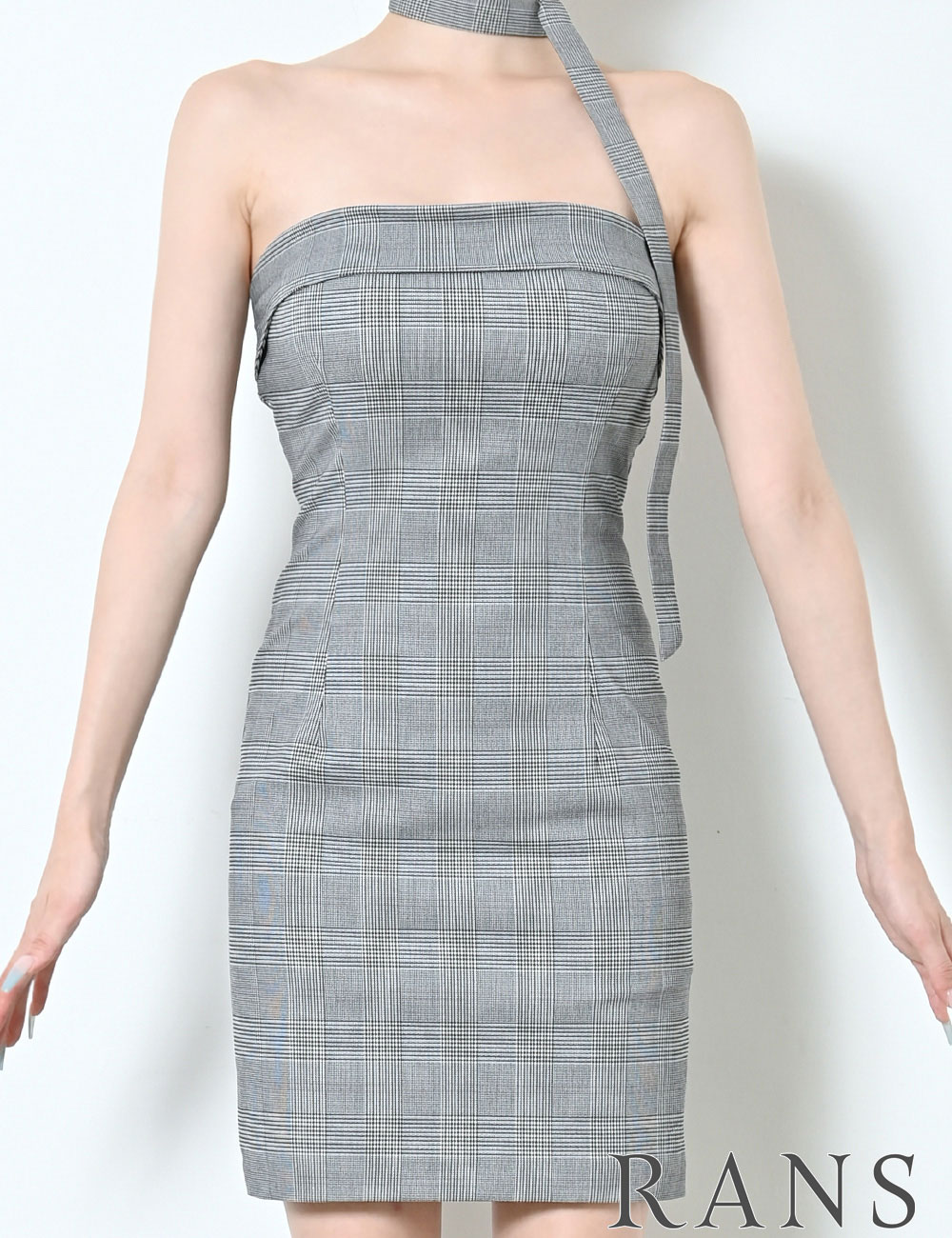 [即納][instock]【RANS】ミニ/ドレス/ワンピース/グレー/ベア/タイト/柄/チェック