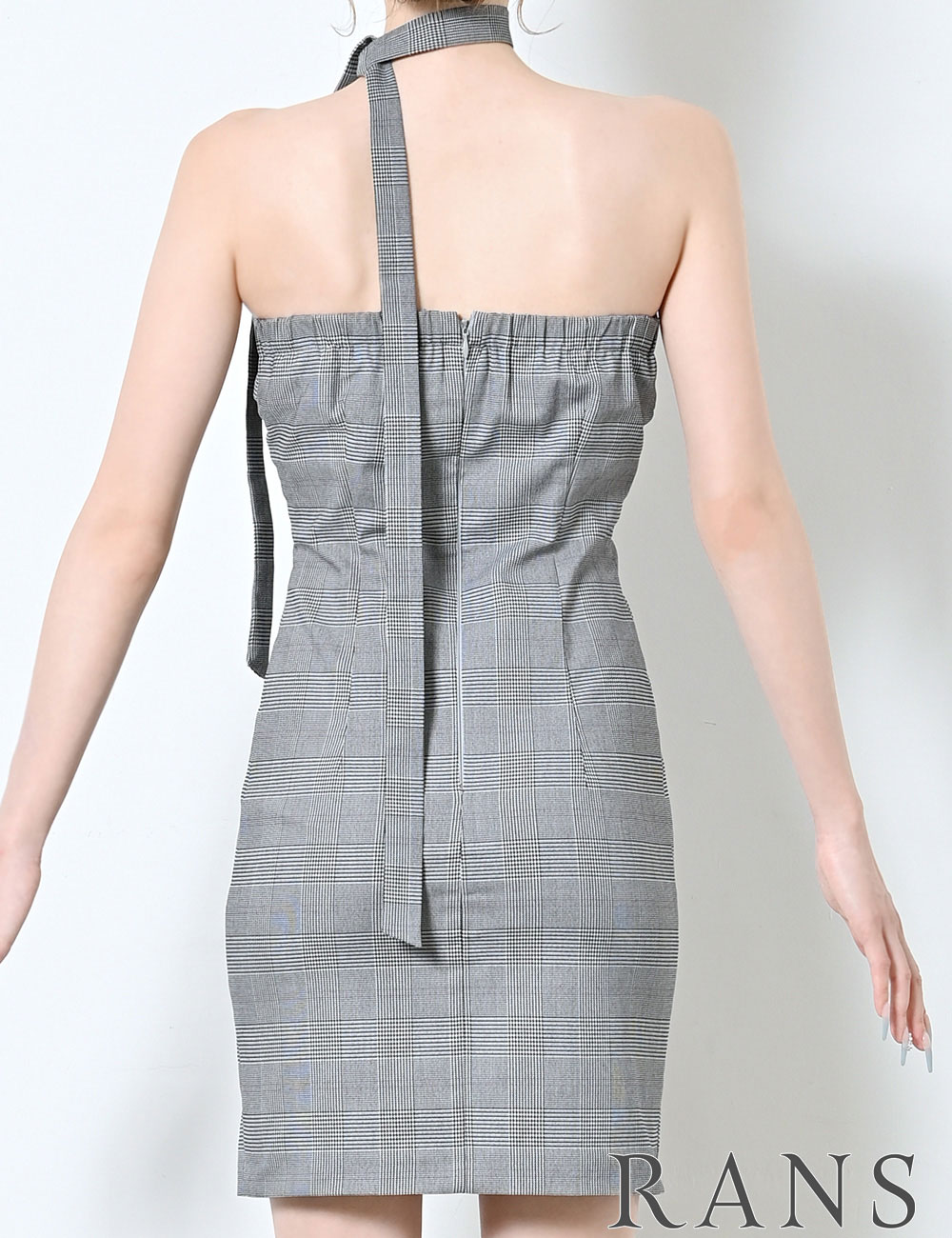 [即納][instock]【RANS】ミニ/ドレス/ワンピース/グレー/ベア/タイト/柄/チェック