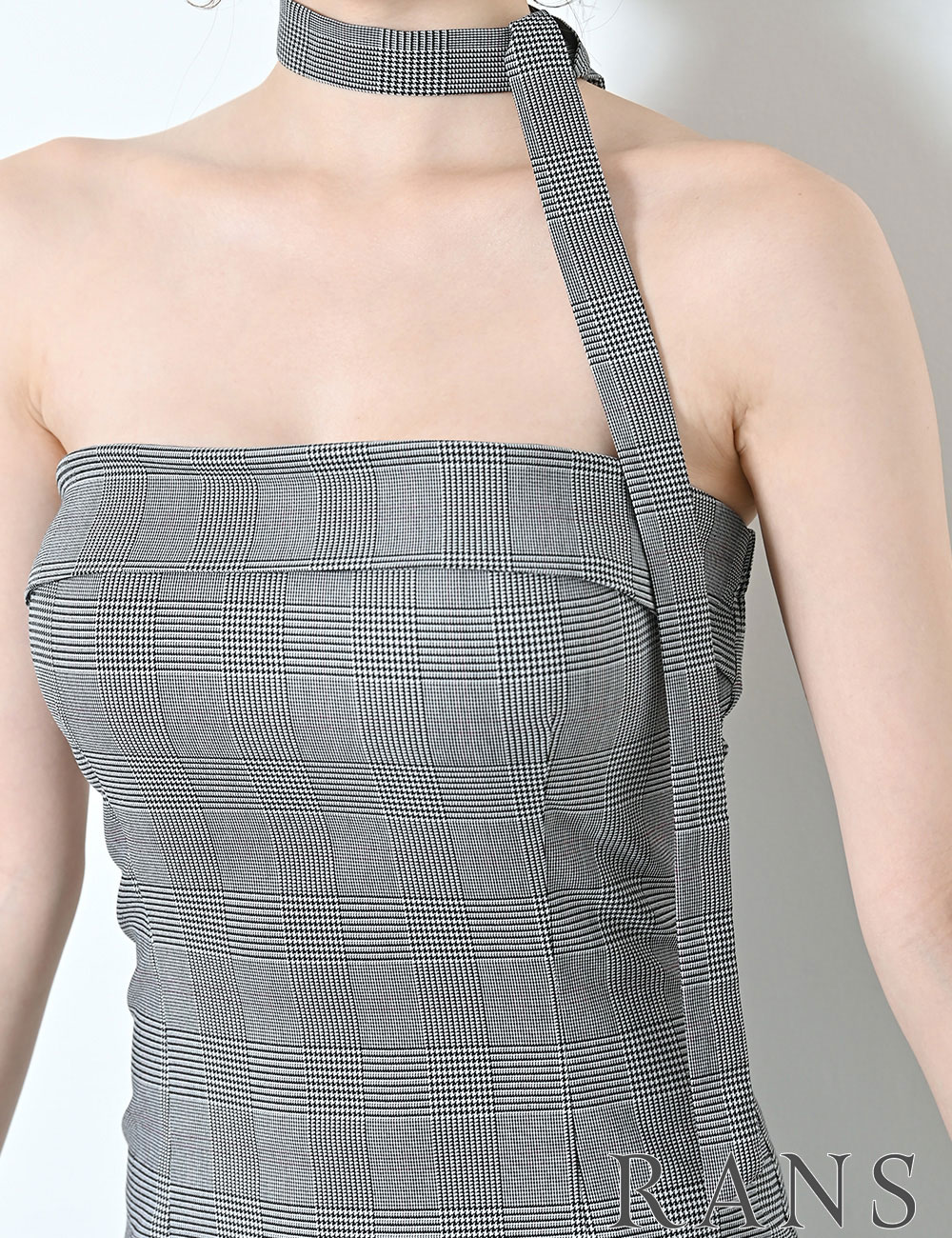 [即納][instock]【RANS】ミニ/ドレス/ワンピース/グレー/ベア/タイト/柄/チェック