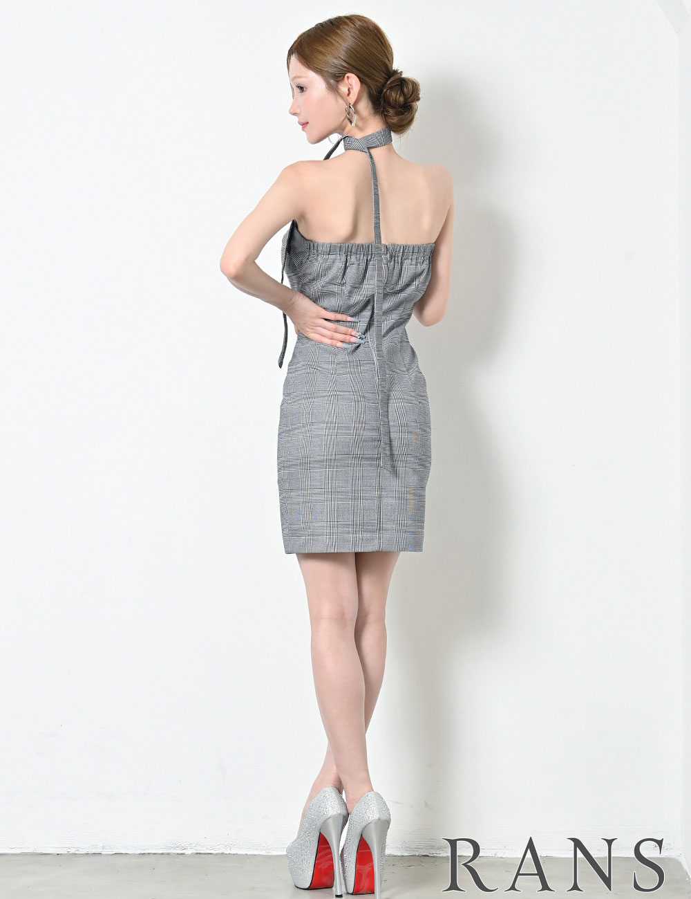 [即納][instock]【RANS】ミニ/ドレス/ワンピース/グレー/ベア/タイト/柄/チェック