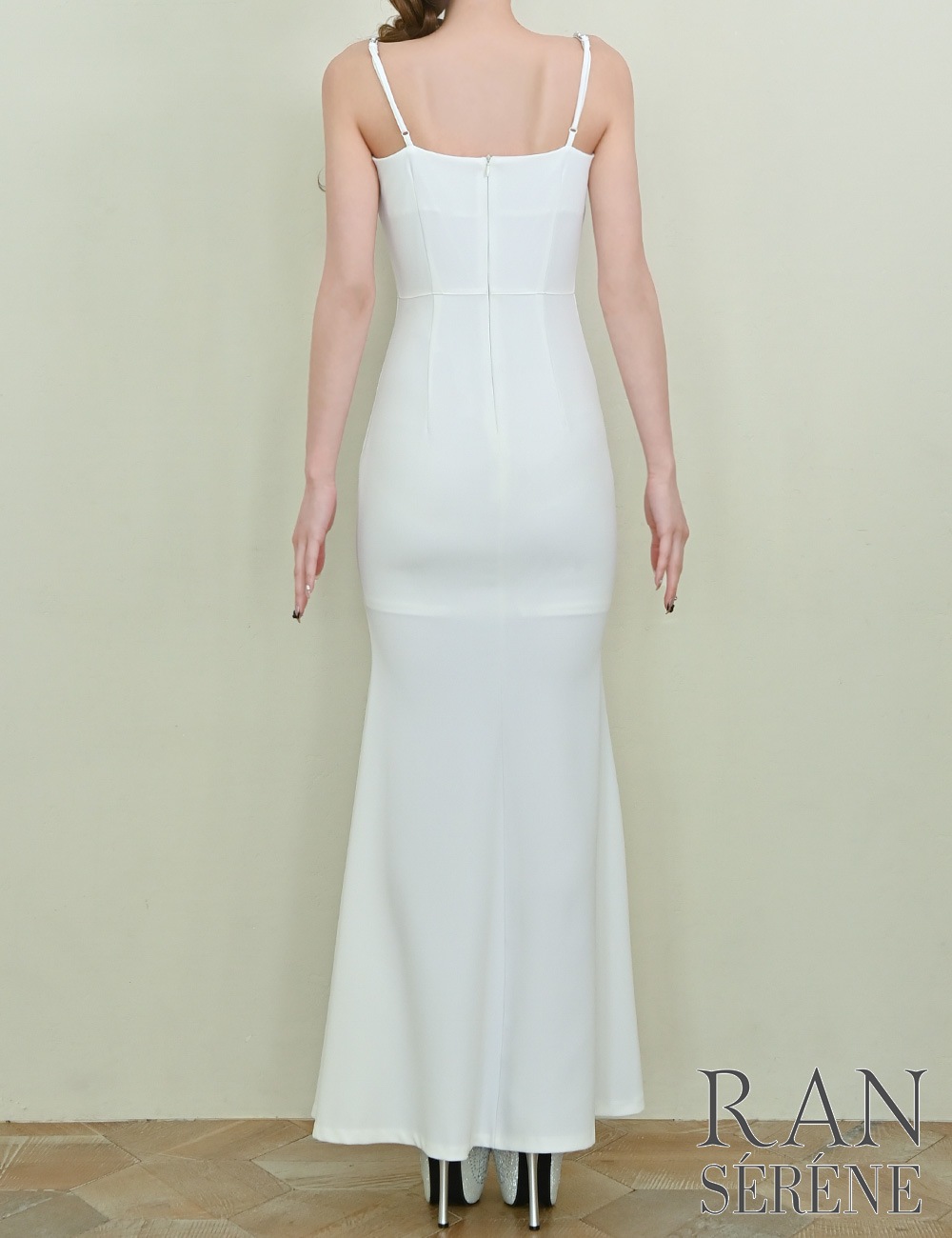 [Sのみ即納][instock]【RAN SERENE】ロング/ドレス/ワンピース/ホワイト/キャミ/ビジュー/リボン