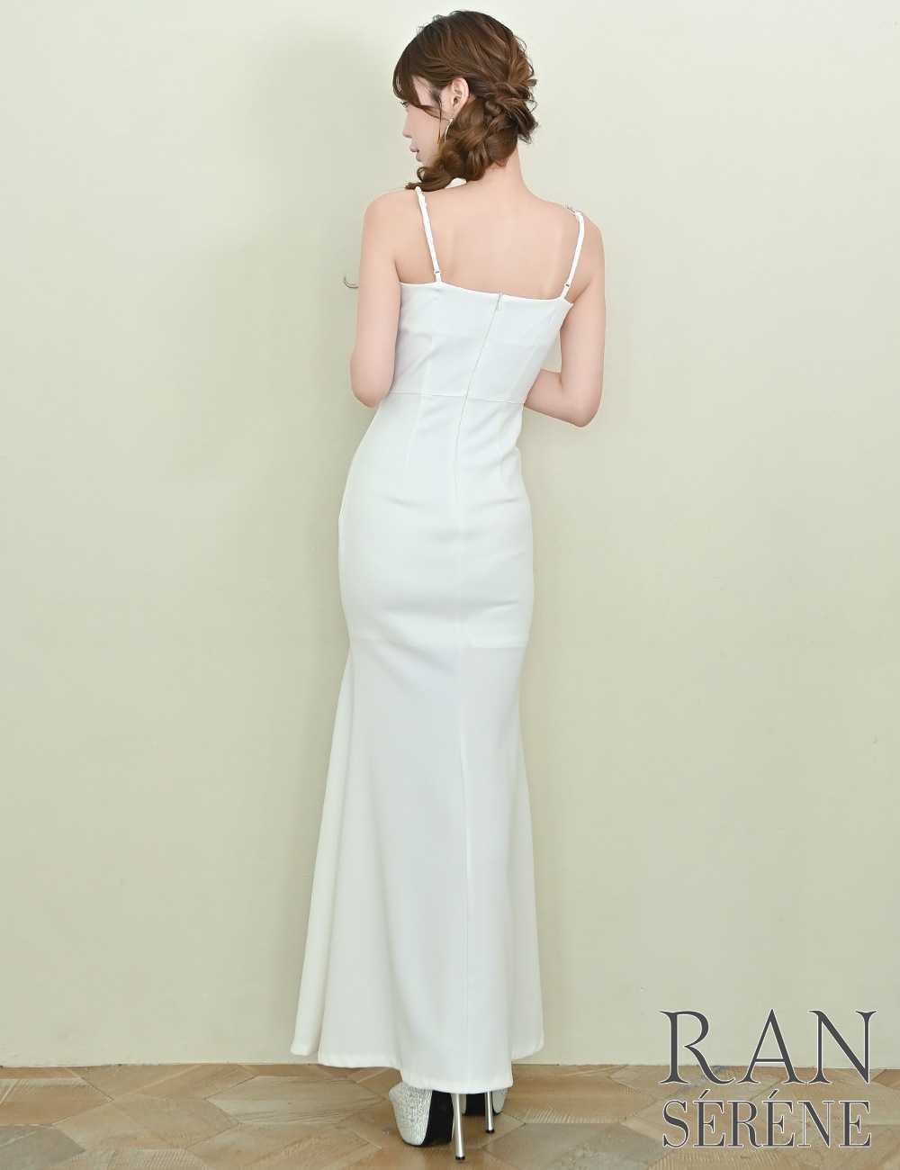 [Sのみ即納][instock]【RAN SERENE】ロング/ドレス/ワンピース/ホワイト/キャミ/ビジュー/リボン