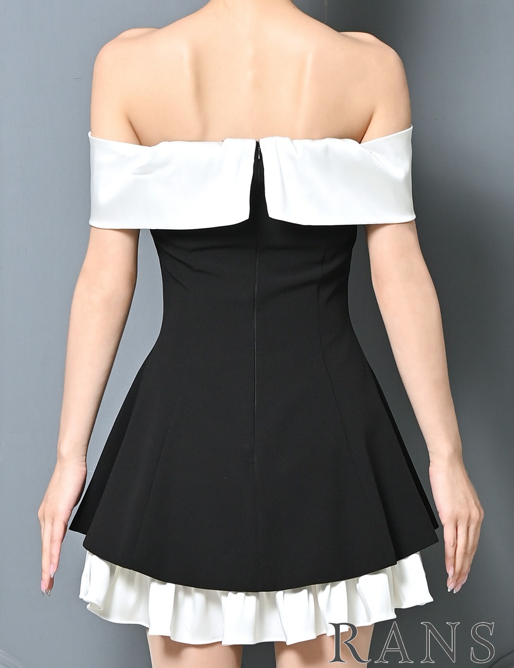 [Sのみ即納][instock]【RANS】ミニ/ドレス/ワンピース/ブラック/オフショル/フレア