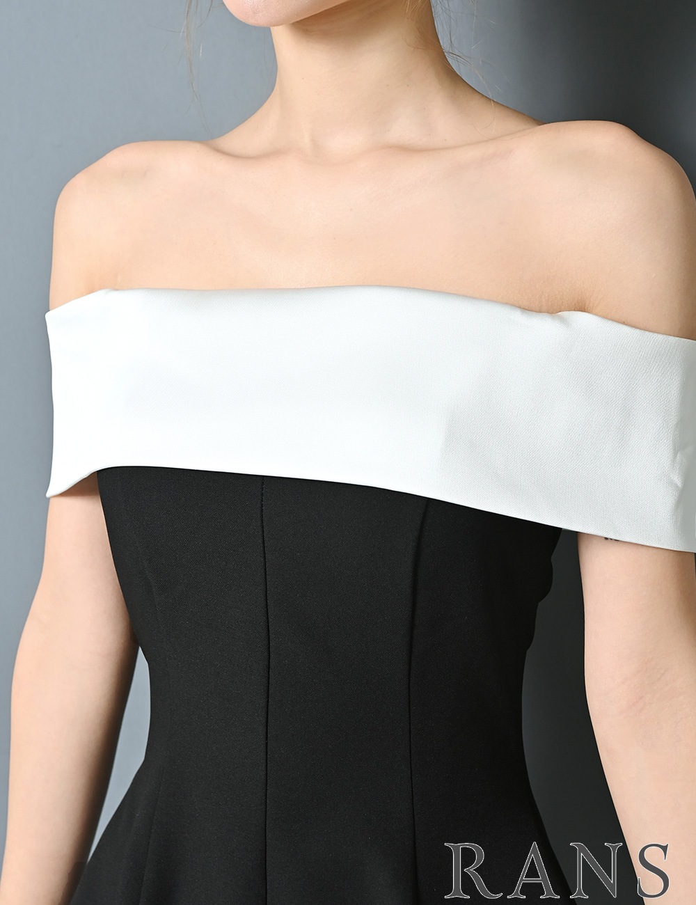 [Sのみ即納][instock]【RANS】ミニ/ドレス/ワンピース/ブラック/オフショル/フレア