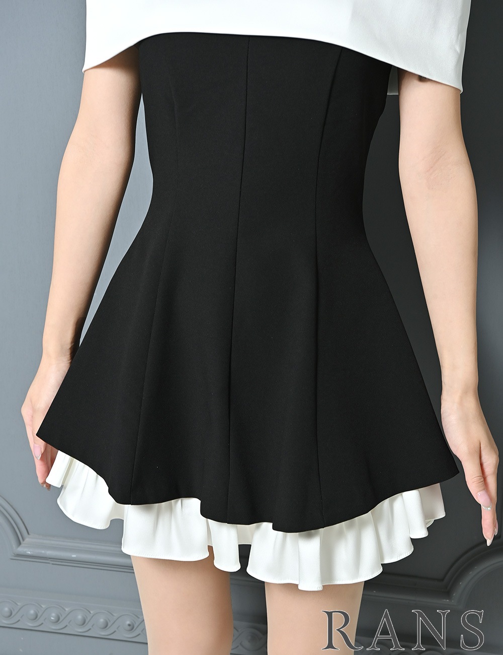 [Sのみ即納][instock]【RANS】ミニ/ドレス/ワンピース/ブラック/オフショル/フレア