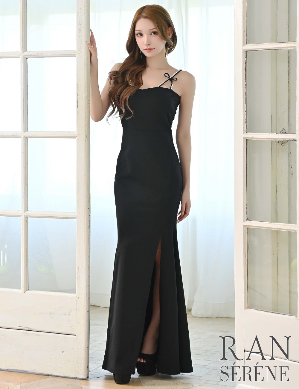 [即納][instock]【RAN SERENE】ロング/ドレス/ワンピース/ブラック/キャミ/ビジュー/リボン