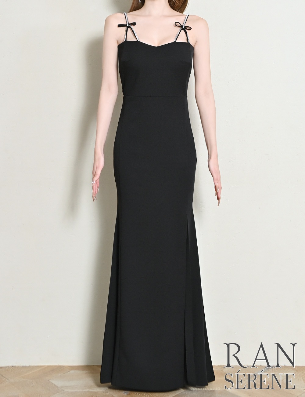 [即納][instock]【RAN SERENE】ロング/ドレス/ワンピース/ブラック/キャミ/ビジュー/リボン
