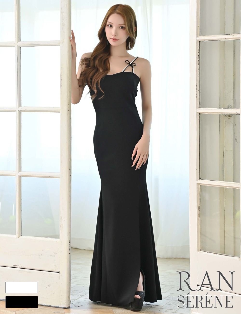 [即納][instock]【RAN SERENE】ロング/ドレス/ワンピース/ブラック/キャミ/ビジュー/リボン
