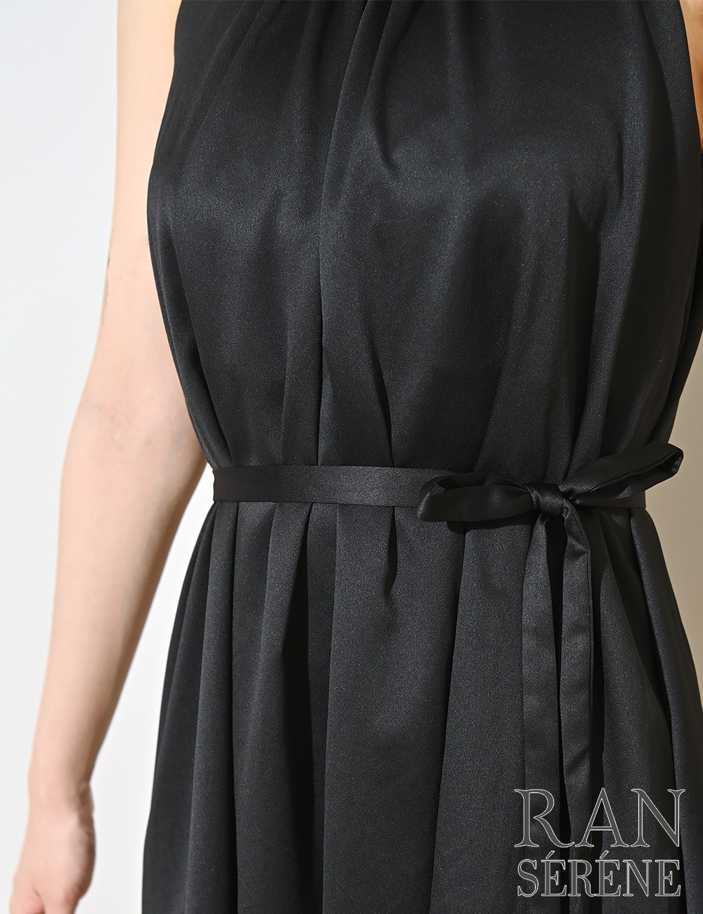 [即納][instock]【RANSERENE】ミニ/ドレス/ワンピース/ブラック/ホルターネック/フレア/サテン/ビジュー