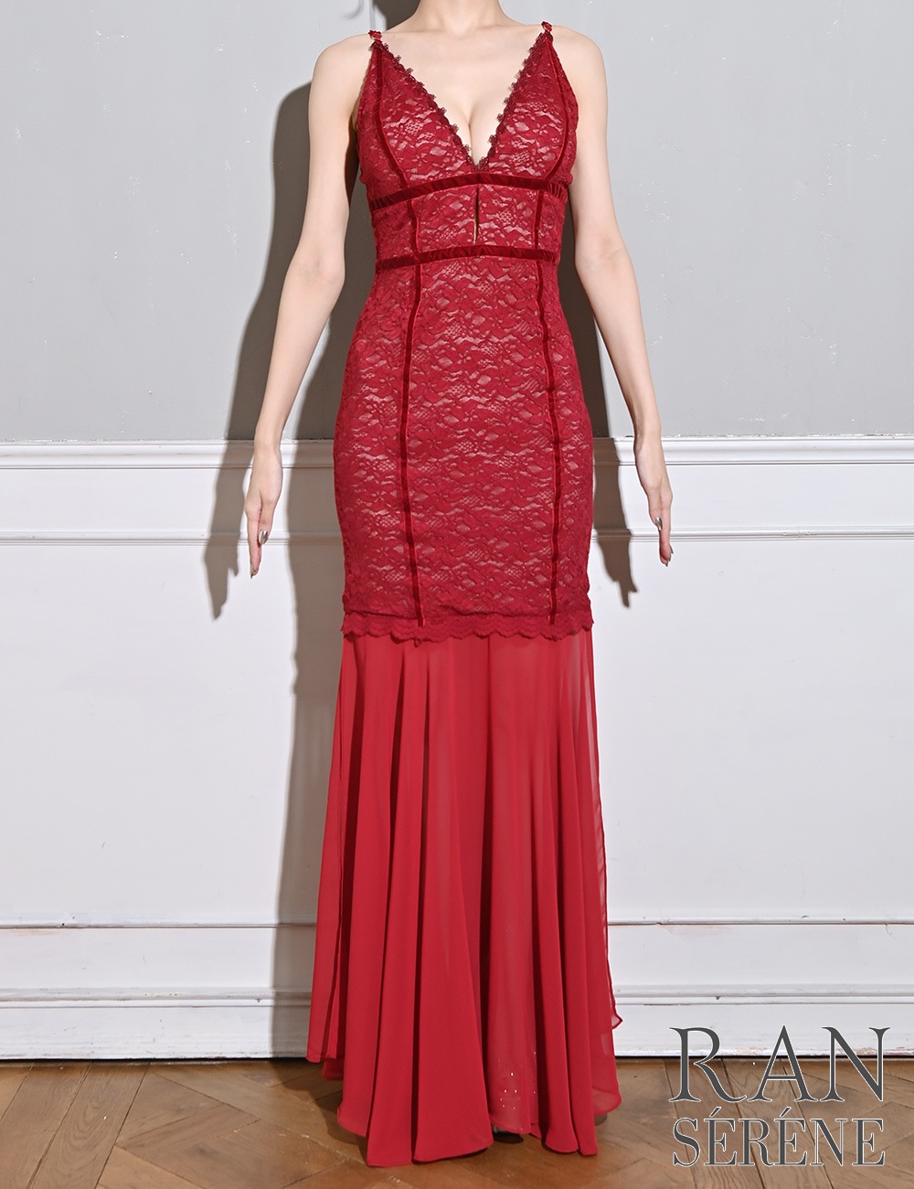 [Mのみ即納][instock]【RAN SERENE】ロング/ドレス/ワンピース/レッド/コルセット風/マーメイド/レース