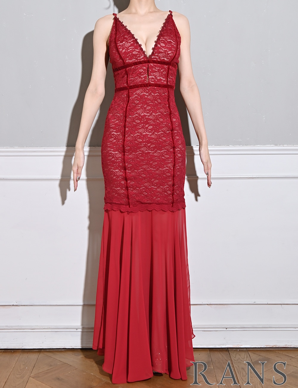 [即納][instock]【RANS】ロング/ドレス/ワンピース/レッド/コルセット風/マーメイド/レース