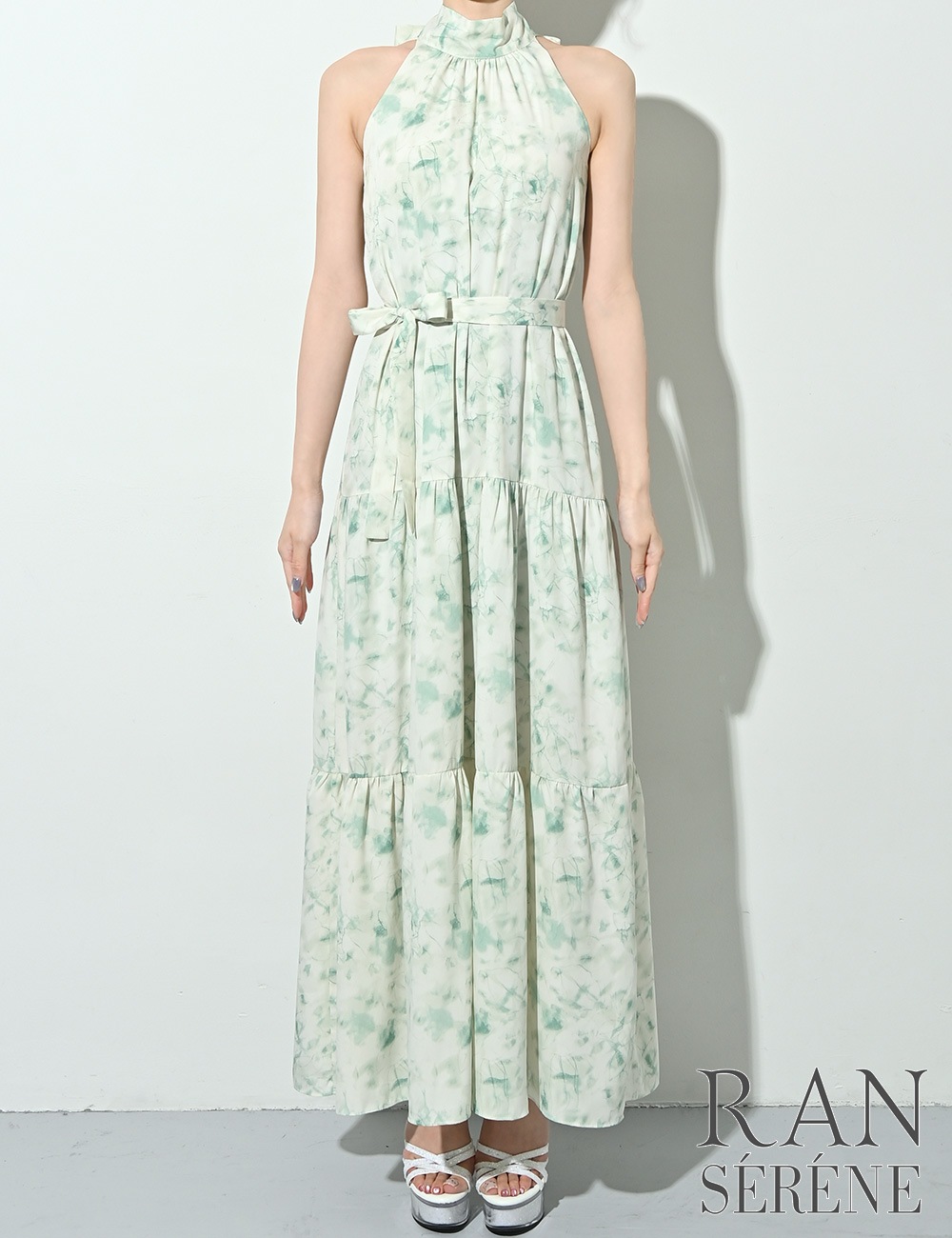 [即納][instock]【RAN SERENE】ロング/ドレス/グリーン/アメスリ/フレア/柄/花柄/リボン