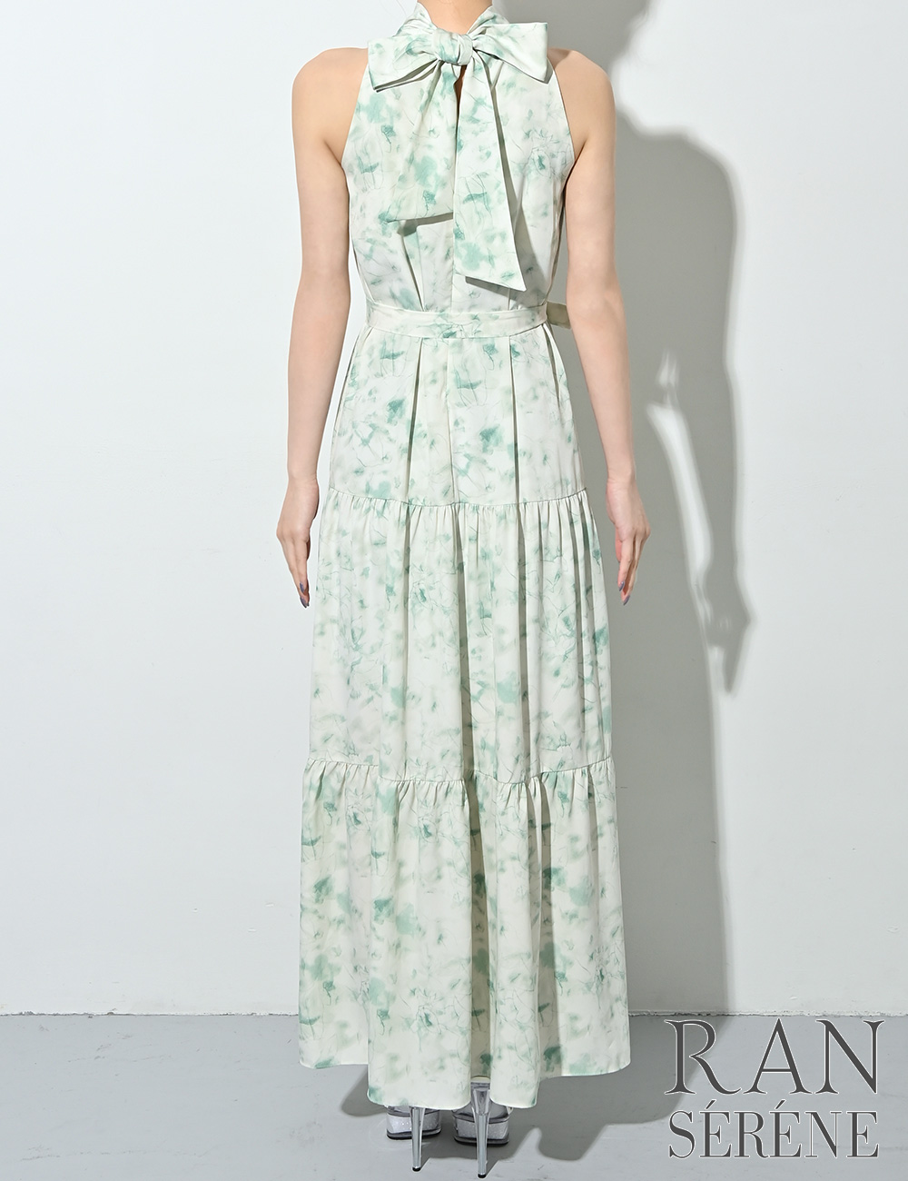 [即納][instock]【RAN SERENE】ロング/ドレス/グリーン/アメスリ/フレア/柄/花柄/リボン