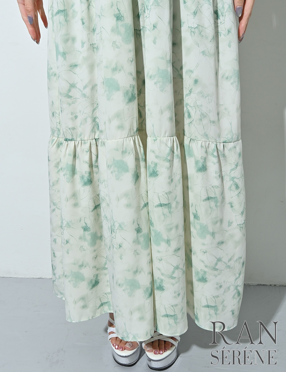 [即納][instock]【RAN SERENE】ロング/ドレス/グリーン/アメスリ/フレア/柄/花柄/リボン