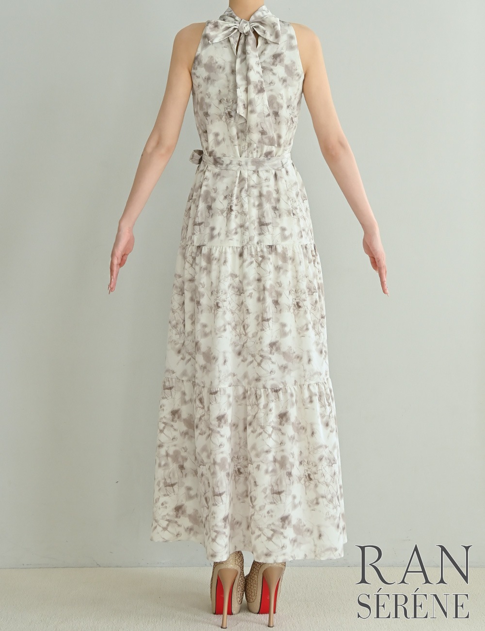 [即納][instock]【RAN SERENE】ロング/ドレス/ブラウン/アメスリ/フレア/柄/花柄/リボン