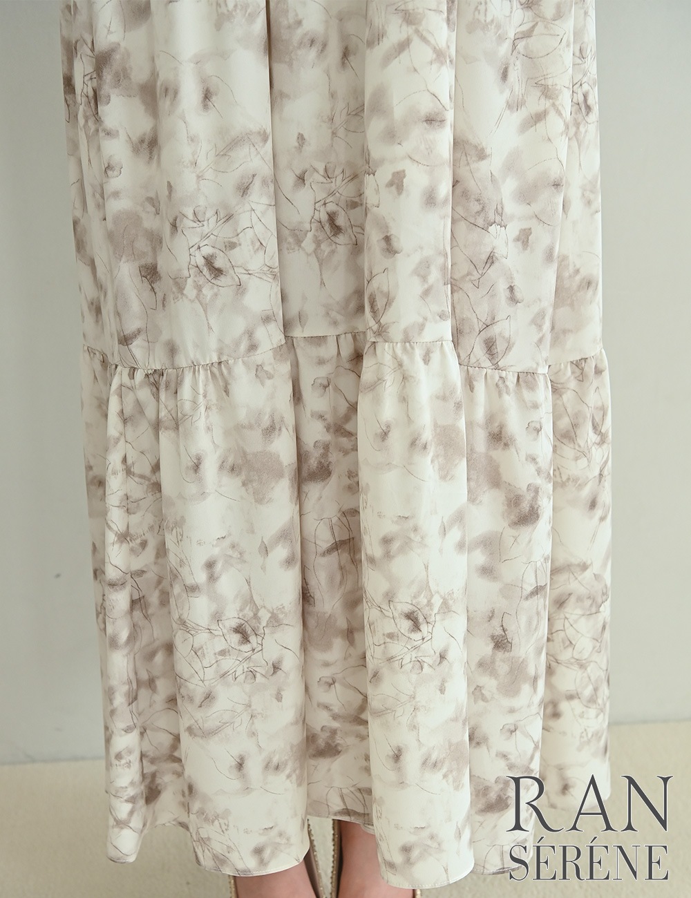 [即納][instock]【RAN SERENE】ロング/ドレス/ブラウン/アメスリ/フレア/柄/花柄/リボン