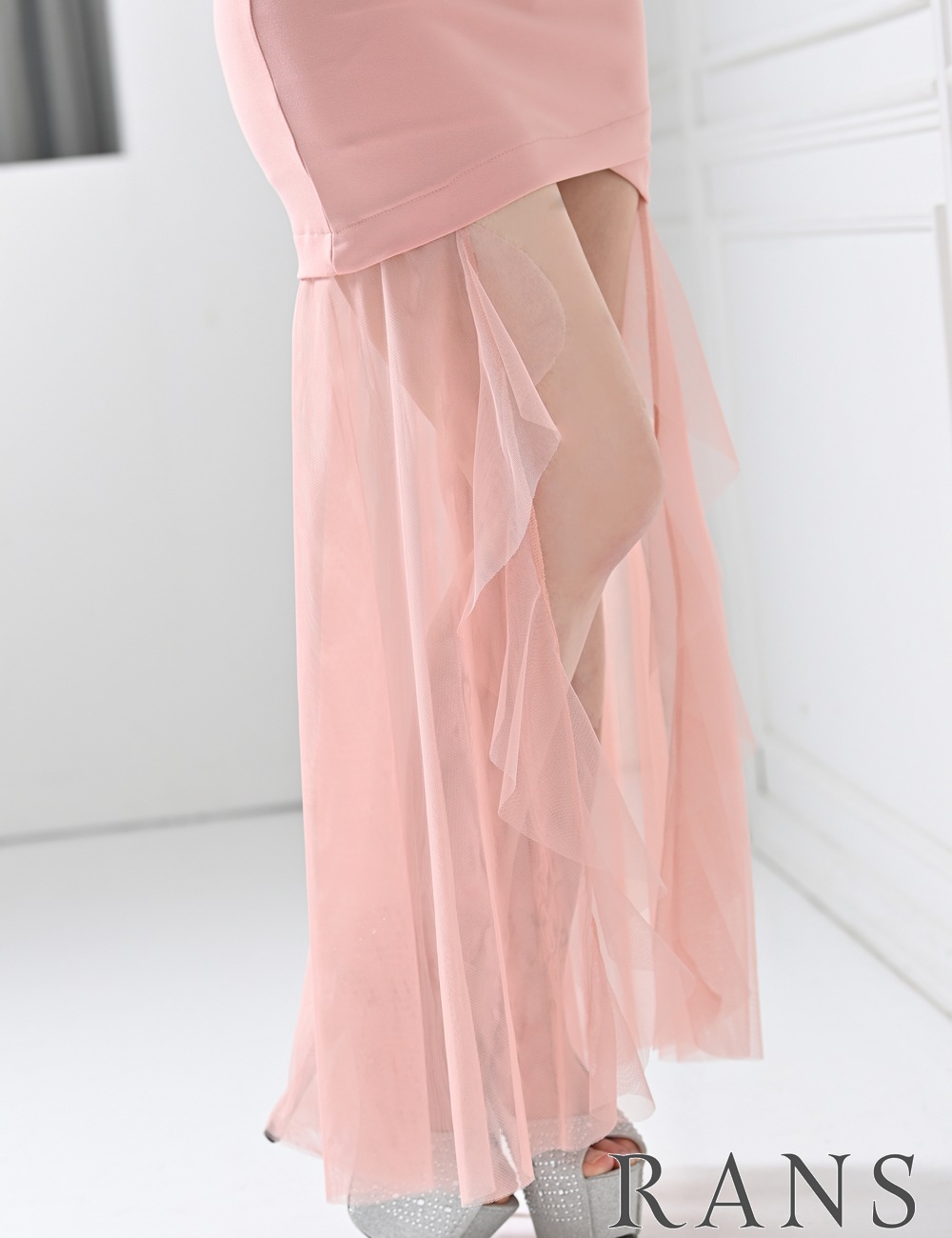 [Sのみ即納][instock]【RANS】ロング/ドレス/ワンピース/ピンク/タイト/キャミ/前ミニ